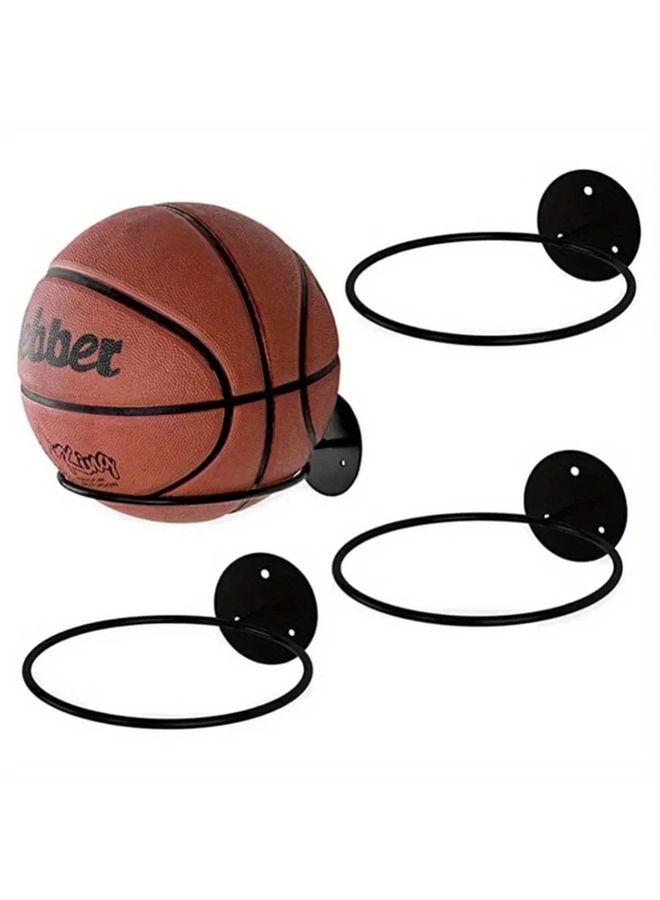 Black Heavy Duty Wall Mounted Basketball Football Rack 2pcs Vertical Storage Shelf - Image 1