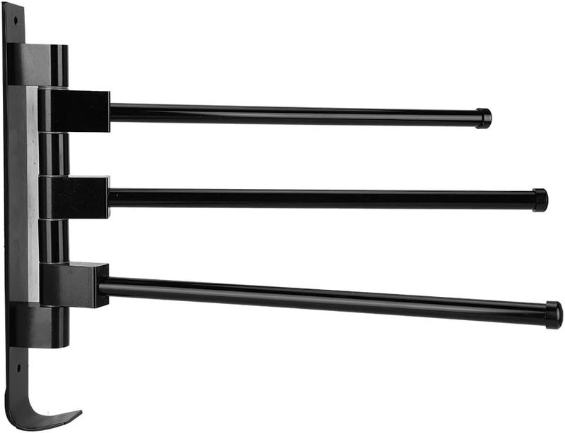Space Aluminum Towel Rack, Wall Mounted Towel Holder with Multiple Rods, Stylish Bathroom Storage Organizer for Home Hotel, Heavy Duty Towel Shelf with Hooks, Rustproof and Durable (Black Three Pole) - Image 3