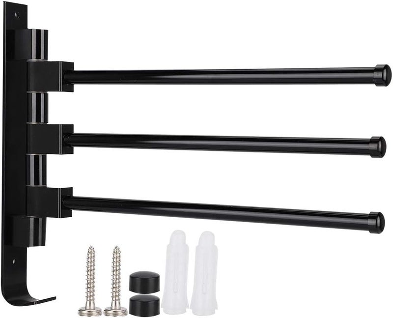 Space Aluminum Towel Rack, Wall Mounted Towel Holder with Multiple Rods, Stylish Bathroom Storage Organizer for Home Hotel, Heavy Duty Towel Shelf with Hooks, Rustproof and Durable (Black Three Pole) - Image 1