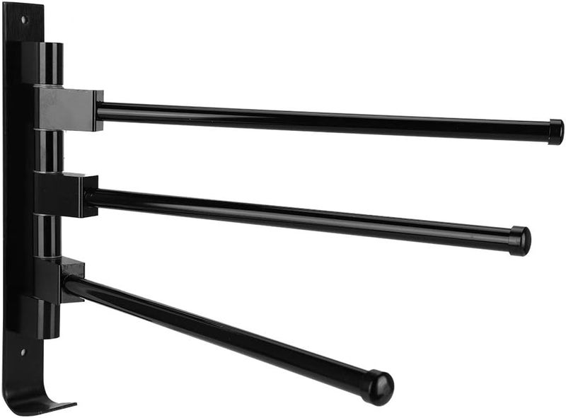 Space Aluminum Towel Rack, Wall Mounted Towel Holder with Multiple Rods, Stylish Bathroom Storage Organizer for Home Hotel, Heavy Duty Towel Shelf with Hooks, Rustproof and Durable (Black Three Pole) - Image 2