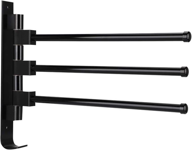 Space Aluminum Towel Rack, Wall Mounted Towel Holder with Multiple Rods, Stylish Bathroom Storage Organizer for Home Hotel, Heavy Duty Towel Shelf with Hooks, Rustproof and Durable (Black Three Pole) - Image 4