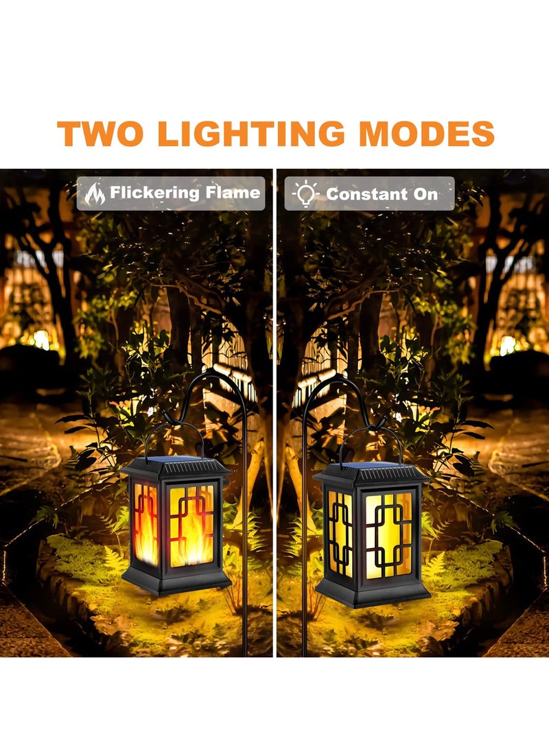 SYOSI - 2 Pack Solar Outdoor Lantern, Solar Candle Flickering Flame Hanging Lanterns, Garden Lanterns Solar Powered Flame Lights LED Lanterns Lights, for Patio Pathway Deck Yar - Image 1