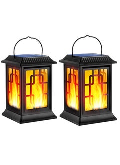 2 Pack Solar Outdoor Lantern, Solar Candle Flickering Flame Hanging Lanterns, Garden Lanterns Solar Powered Flame Lights LED Lanterns Lights, for Patio Pathway Deck Yar