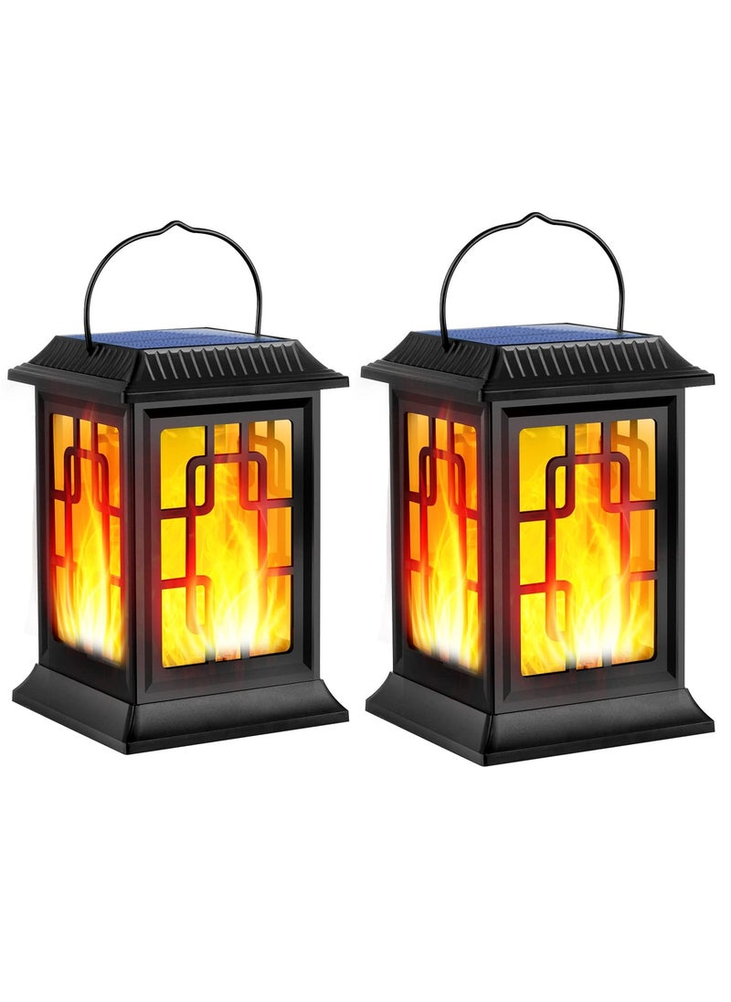 SYOSI - 2 Pack Solar Outdoor Lantern, Solar Candle Flickering Flame Hanging Lanterns, Garden Lanterns Solar Powered Flame Lights LED Lanterns Lights, for Patio Pathway Deck Yar - Image 1