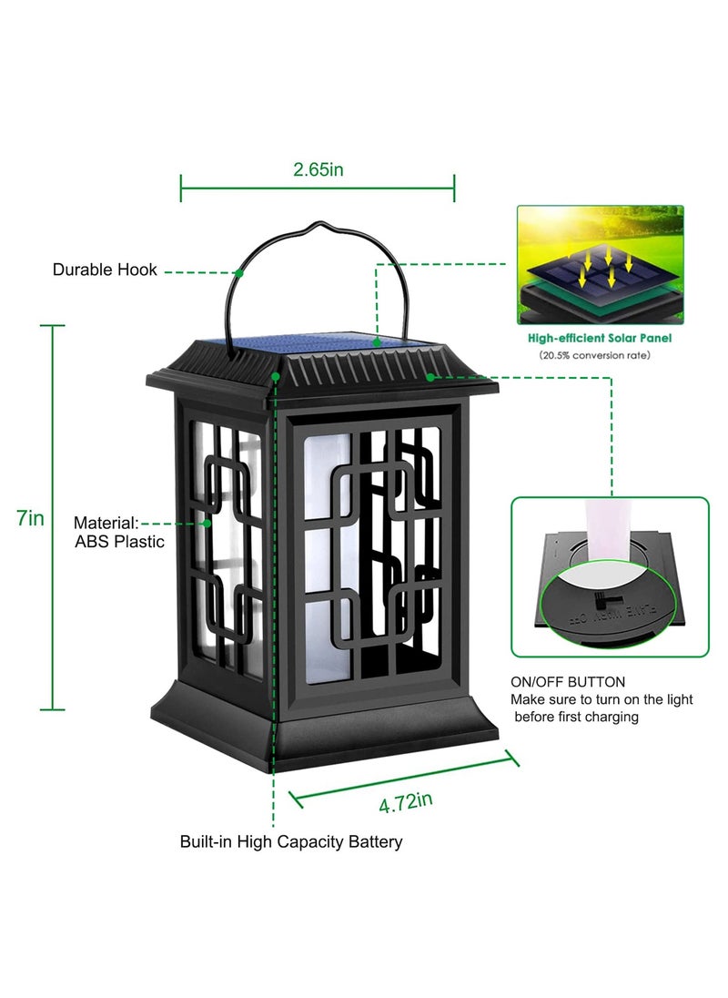 SYOSI - 2 Pack Solar Outdoor Lantern, Solar Candle Flickering Flame Hanging Lanterns, Garden Lanterns Solar Powered Flame Lights LED Lanterns Lights, for Patio Pathway Deck Yar - Image 1