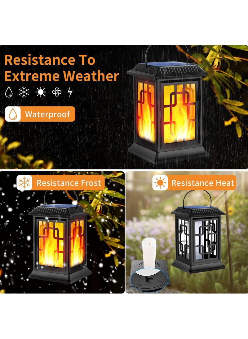 SYOSI - 2 Pack Solar Outdoor Lantern, Solar Candle Flickering Flame Hanging Lanterns, Garden Lanterns Solar Powered Flame Lights LED Lanterns Lights, for Patio Pathway Deck Yar - Image 1