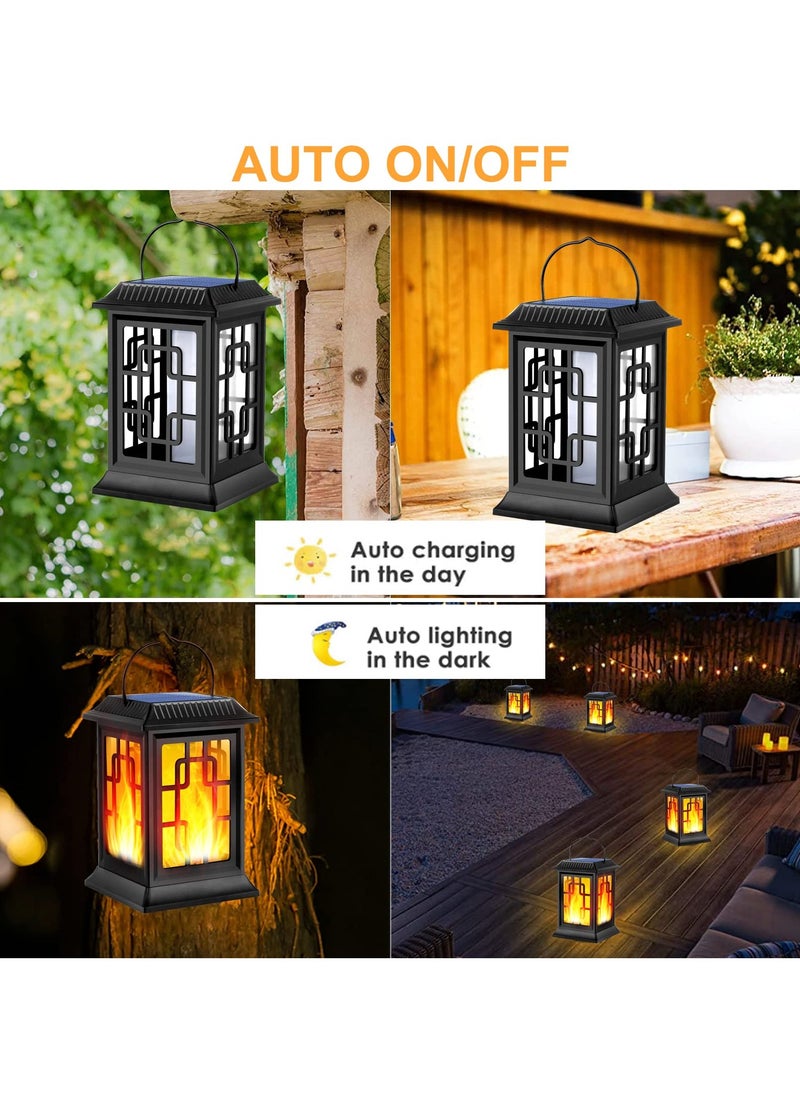 SYOSI - 2 Pack Solar Outdoor Lantern, Solar Candle Flickering Flame Hanging Lanterns, Garden Lanterns Solar Powered Flame Lights LED Lanterns Lights, for Patio Pathway Deck Yar - Image 1