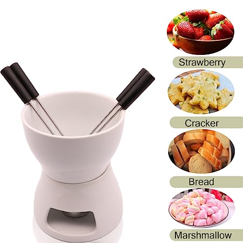 CORJEEJOR Fondue Pot Set with 4 Forks Ceramic Butter Warmer Set Premium Tea Light Porcelain Melting Pot for Chocolate Cheese Caramel - Image 2