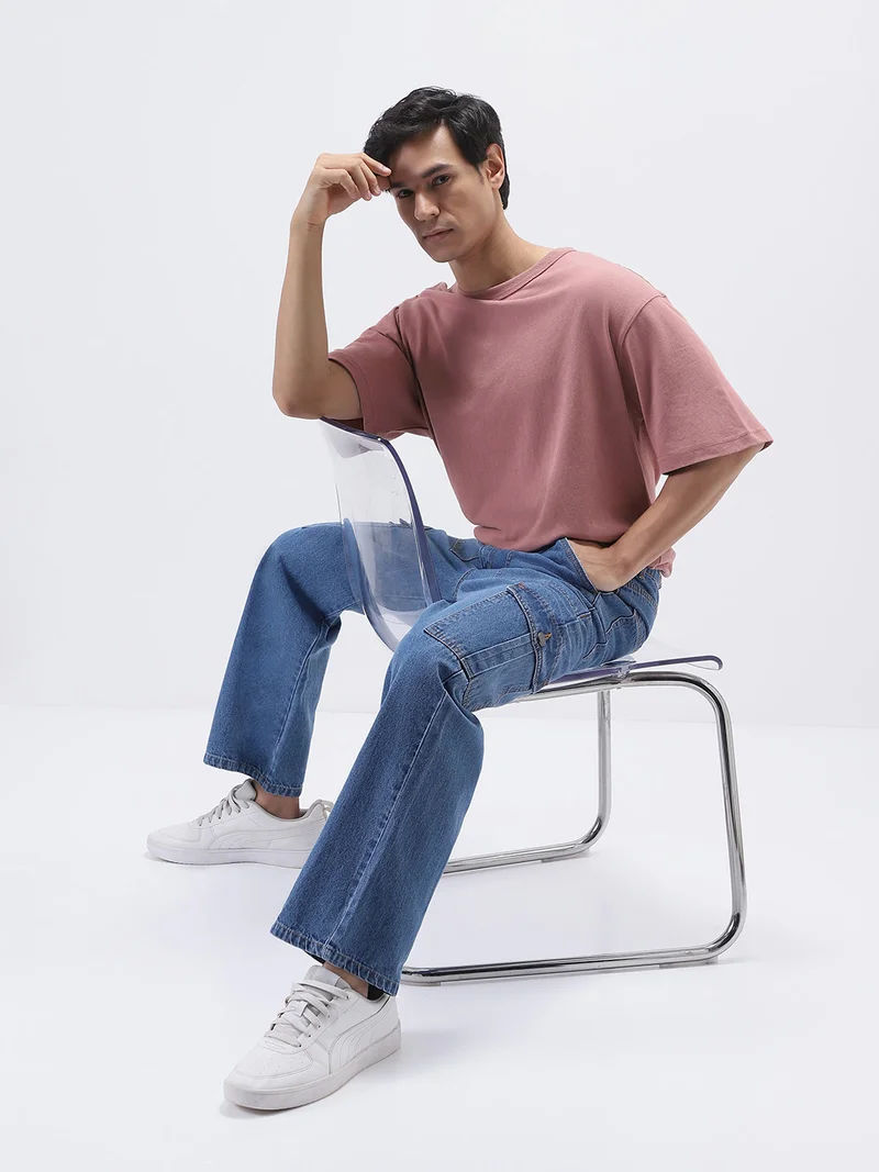 Urbano Fashion  Urbano Fashion Men's Light Blue Loose Fit Cargo Jeans with 6 Pockets Non-Stretchable for Men | Best Price UAE