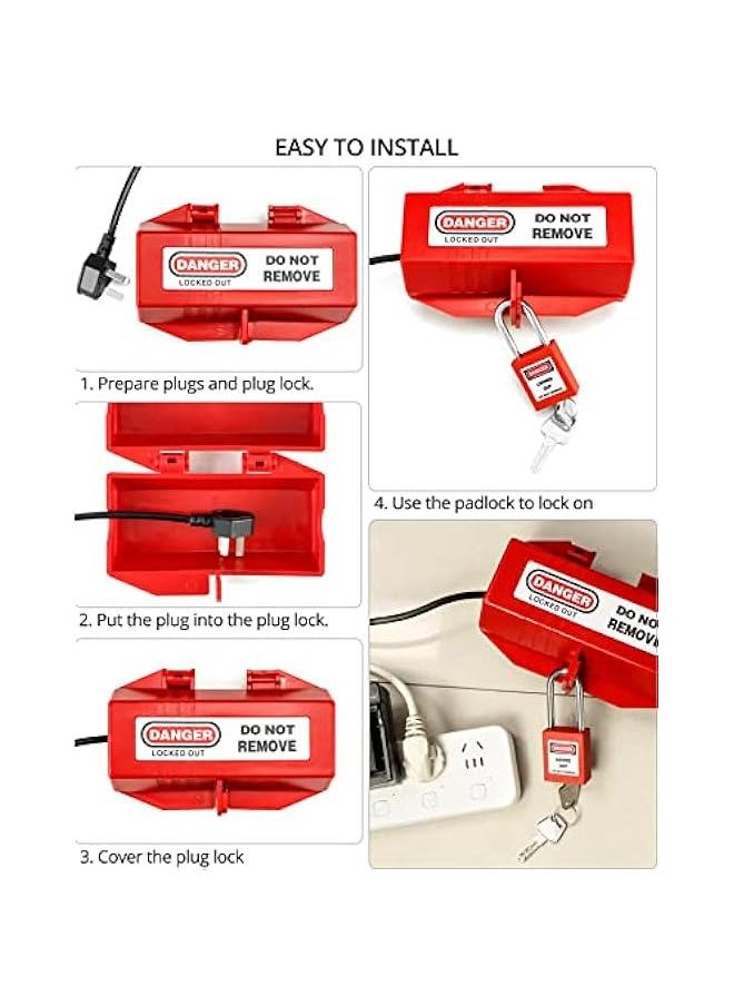 Arabest Plug Lockout Device, 220 Volt Power Cord Lockout, Electrical Outlets Plug Insulation Lock with Lockout Tagout, for Indoor Outdoor and Factory, 4 Pack  - Image 3