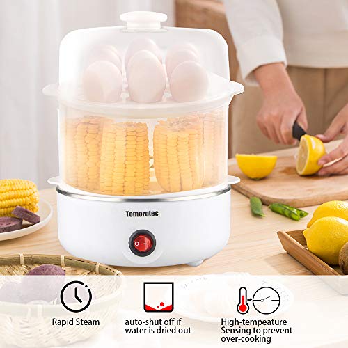 Tomorotec 2-tier Egg Cooker Large 14 Eggs Capacity, Tomorotec Electric Rapid Egg Maker, Auto Off for Hard Boiled Eggs, Poached Eggs, Steamed Vegetables, Seafood, Dumplings - Image 3