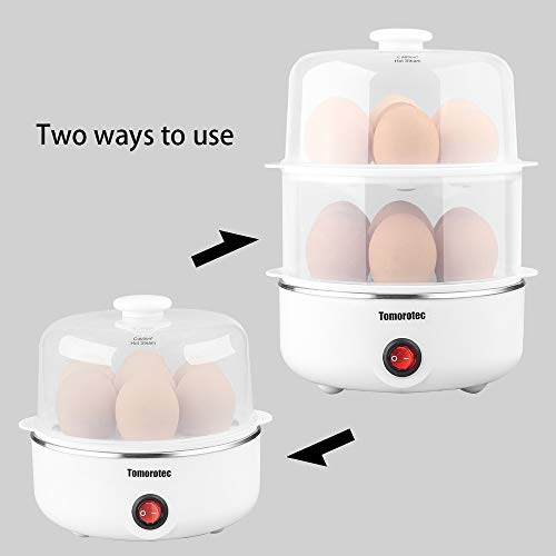 Tomorotec 2-tier Egg Cooker Large 14 Eggs Capacity, Tomorotec Electric Rapid Egg Maker, Auto Off for Hard Boiled Eggs, Poached Eggs, Steamed Vegetables, Seafood, Dumplings - Image 2