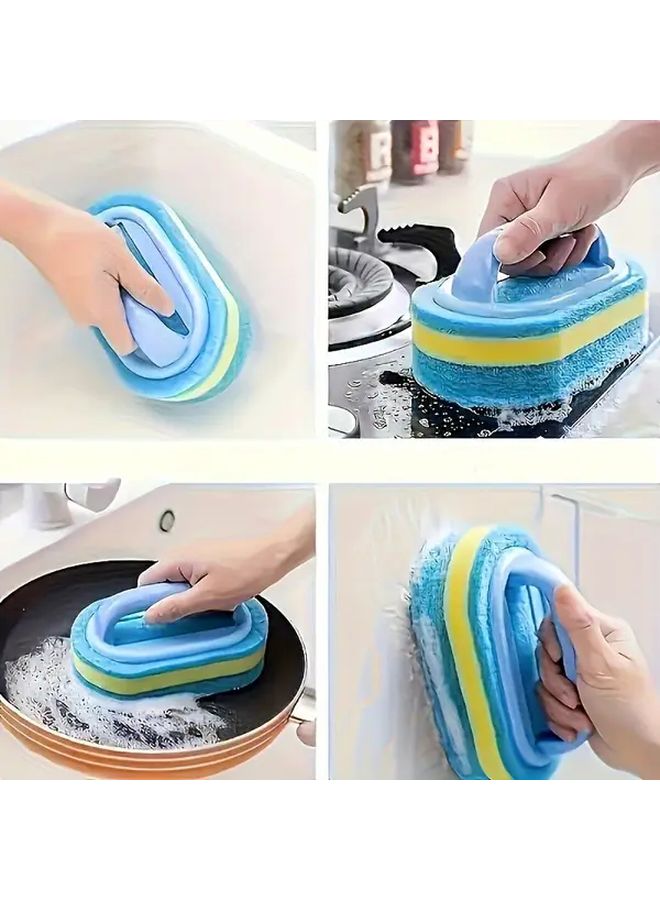 Blue Yellow Dual Layer Magic Cleaning Sponge Multi Surface Scrubber Indoor Outdoor Use - Image 1