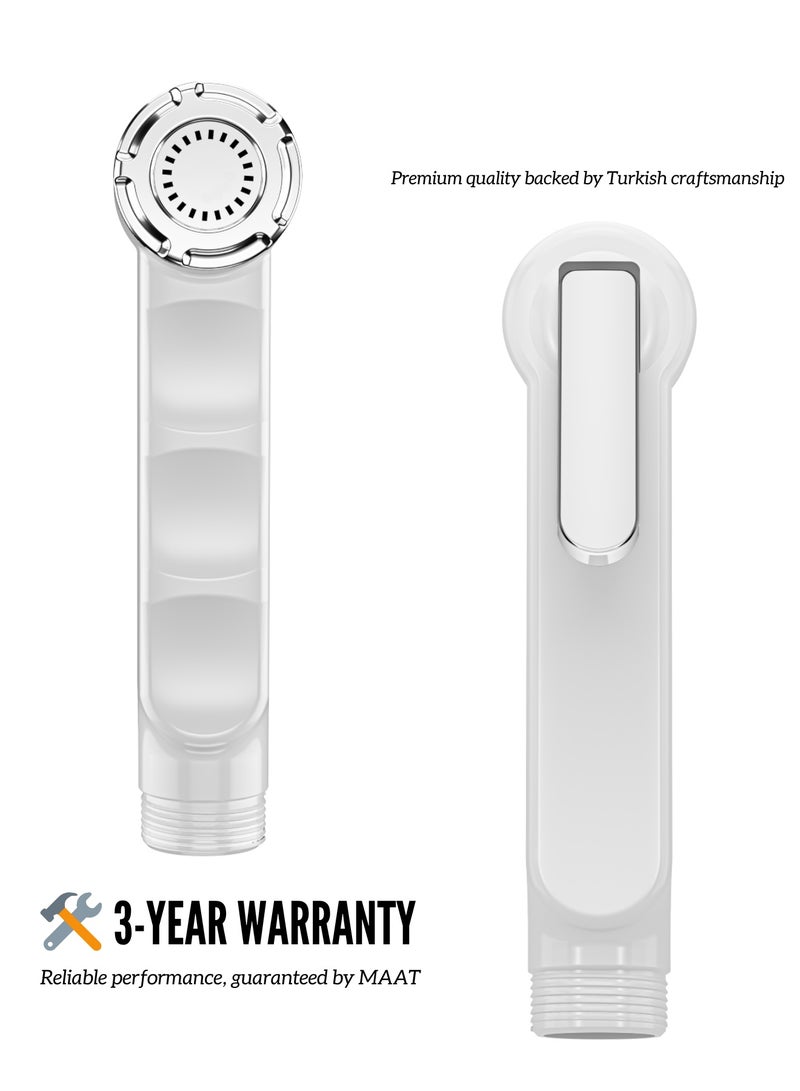 MAAT Premium Shattaf | Hand Spray with 1.2M Stainless Steel Hose | White + Chrome Finish | High-Pressure Bidet | Durable & Hygienic | Made in Turkey - Image 4