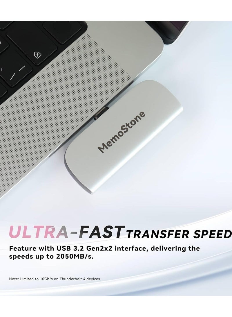 KingSpec KingSpec MemoStone 512GB/1TB Portable USB-C External SSD 2000MB/s, High-Speed Solid State Drive with USB 3.2 Gen2x2 20Gb/s Interface, Compatible with Apple iPhones/Tablets/Laptops (512GB/1TB,Silver) - Image 3