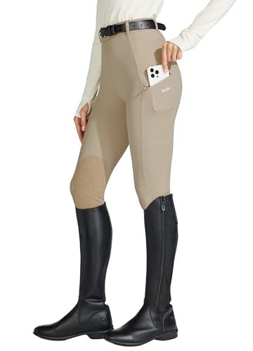 Willit Women's Horse Riding Pants Knee-Patch Equestrian Breeches Horseback Schooling Tights Zipper Pockets Khaki M - Image 1