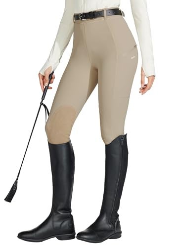 Willit Women's Horse Riding Pants Knee-Patch Equestrian Breeches Horseback Schooling Tights Zipper Pockets Khaki M - Image 2