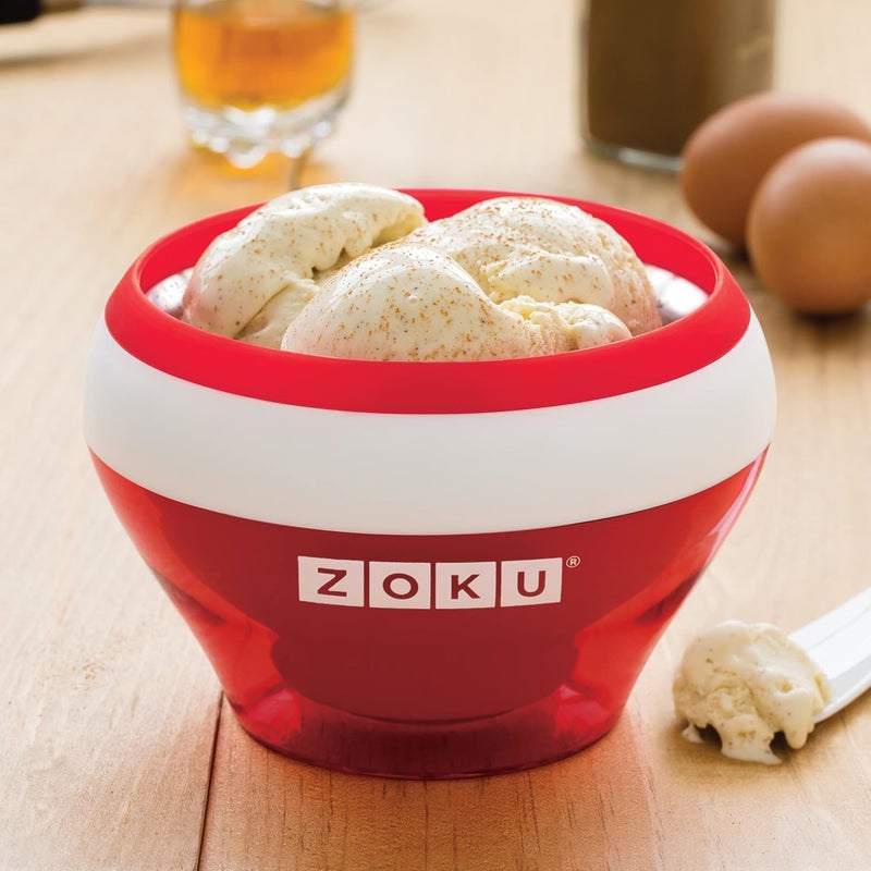 ZOKU Ice Cream Maker, Compact Make and Serve Bowl with Stainless Steel Freezer Core Creates Soft Serve, Frozen Yogurt, Ice Cream and More in Minutes, BPA-free, Red - Image 4