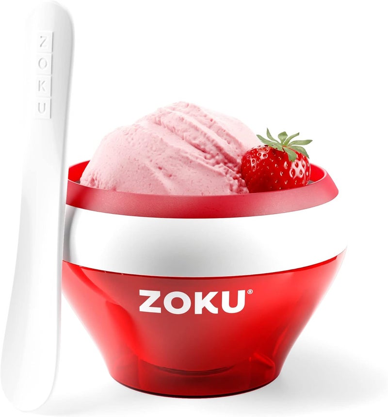 ZOKU Ice Cream Maker, Compact Make and Serve Bowl with Stainless Steel Freezer Core Creates Soft Serve, Frozen Yogurt, Ice Cream and More in Minutes, BPA-free, Red - Image 1