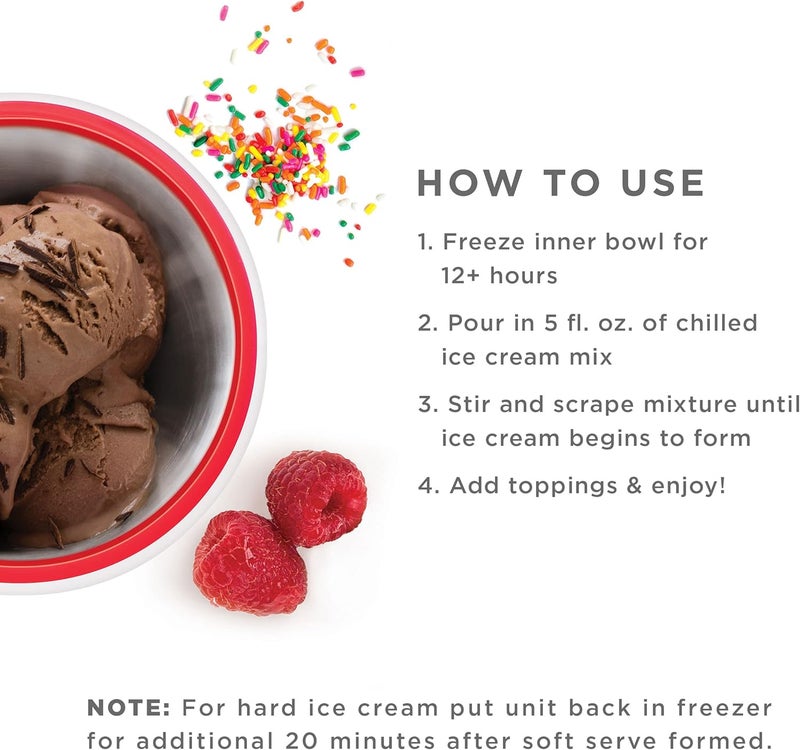 ZOKU Ice Cream Maker, Compact Make and Serve Bowl with Stainless Steel Freezer Core Creates Soft Serve, Frozen Yogurt, Ice Cream and More in Minutes, BPA-free, Red - Image 2