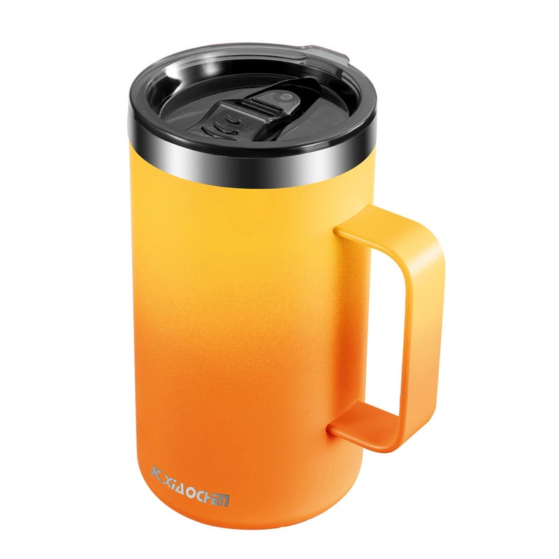 KXIAOCHEN 20oz Insulated Coffee Mug with Lid Stainless Steel Coffee Cup Double Wall Vacuum Coffee Tumbler with Handle Premium Thermal Travel Coffee Mug Mango Yellow