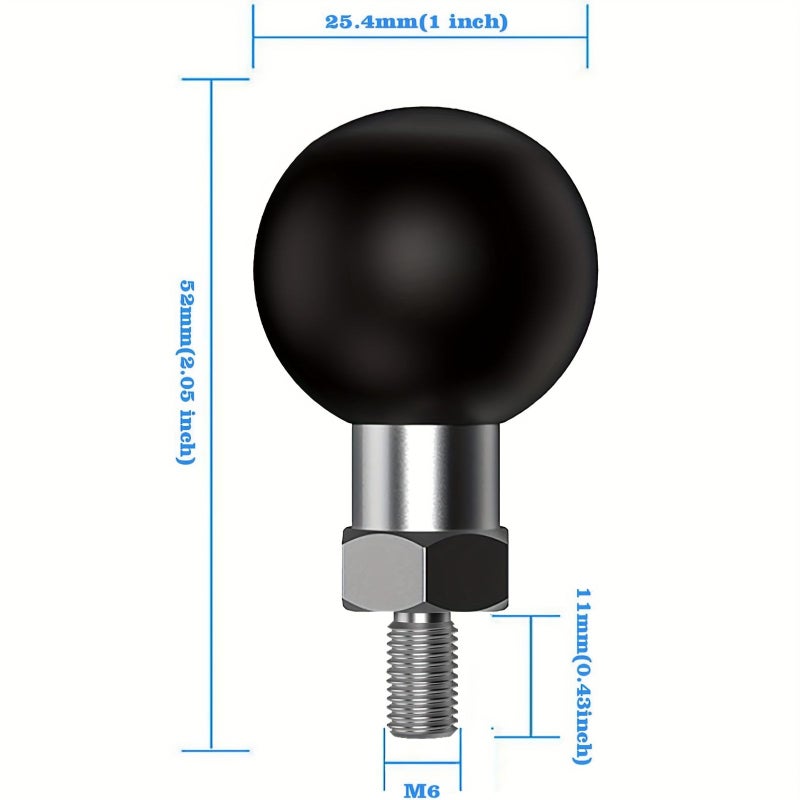 1 بوصة قاعدة رأس الكرة مع ذيل برغي M6X1 0 مم متوافق مع ذراع المشبك B حجم RAM Mounts أسود - Image 3