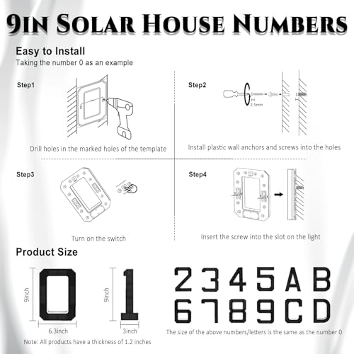 ISUNMEA 9 Inch Solar Lighted House Numbers for Outside, Light Up Waterproof LED Address Numbers Signs for Houses, Large Personalized Illuminated Exterior Modern House Numbers Light (4-Black, 9IN) - Image 4