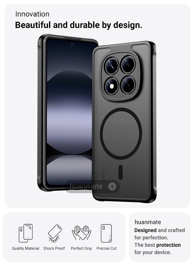 huanmate Xiaomi Redmi Note 14 Pro 5G MagSafe Case Black- High Quality Strong Magnet, Wireless Charging Compatible, Shockproof Protection, Ultra Slim Anti-Scratch Magnetic Cover for Xiaomi Redmi Note 14 Pro 5G - Image 2