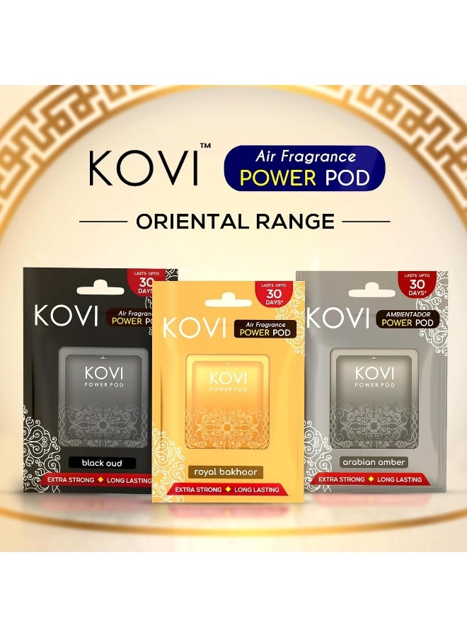 Kovi Air Fragrance Power Pod for Bathroom and Car, Long-Lasting Fragrances of Black Oud, Royal Bakhoor, Amber, Infused with Essential Oils, Lasts Up to 30 Days, Oriental Range, Pack of 3 (10g Each)  - Image 2