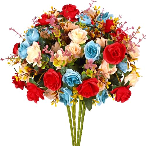 Everwin EVER WIN EverWin Artificial Silk Flowers Bouquet Mini Small Roses for Decoration Fake Faux Colorful Flowers with Stems - Image 1
