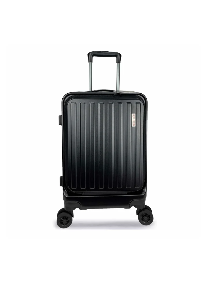 ريفلكشين REFLECTION Premium Quality Business Travel Carry On Hardside Luggage with Front Open Laptop Compartment and 4 Spinner Wheels, Black, 20 inches