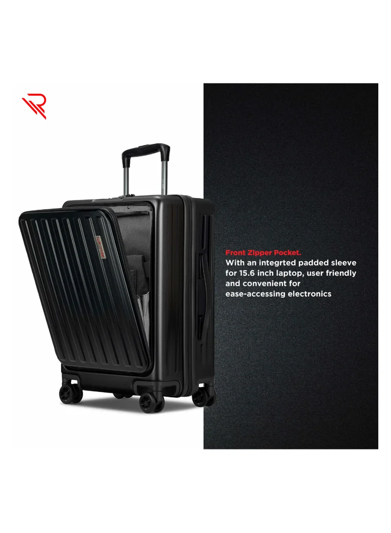 ريفلكشين REFLECTION Premium Quality Business Travel Carry On Hardside Luggage with Front Open Laptop Compartment and 4 Spinner Wheels, Black, 20 inches