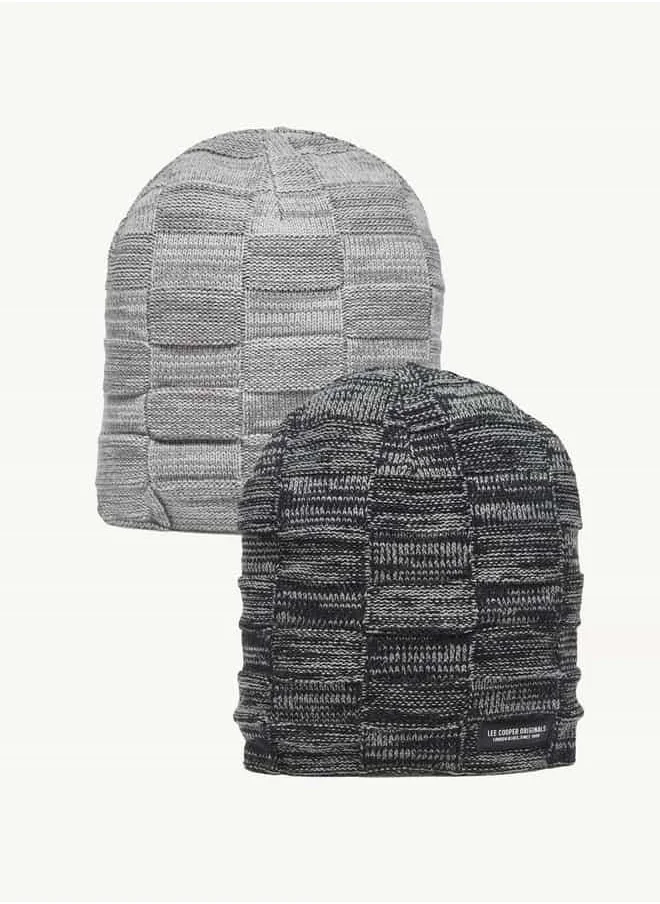 Lee Cooper Set of 2 - Lee Cooper Textured Logo Applique Beanie Cap