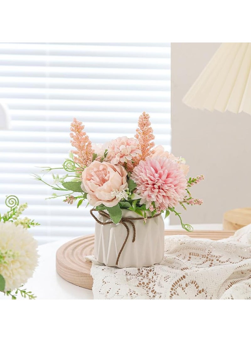 DIOTTI Artificial Potted Flowers Pink, Small Ceramic Vase Fake Flower Plants Desktop Decoration Indoor for Home and Office, Faux Flowers Hydrangea Decora for Table,Bookshelf,Bedroom,Living Room,Party (Style 1) - Image 1