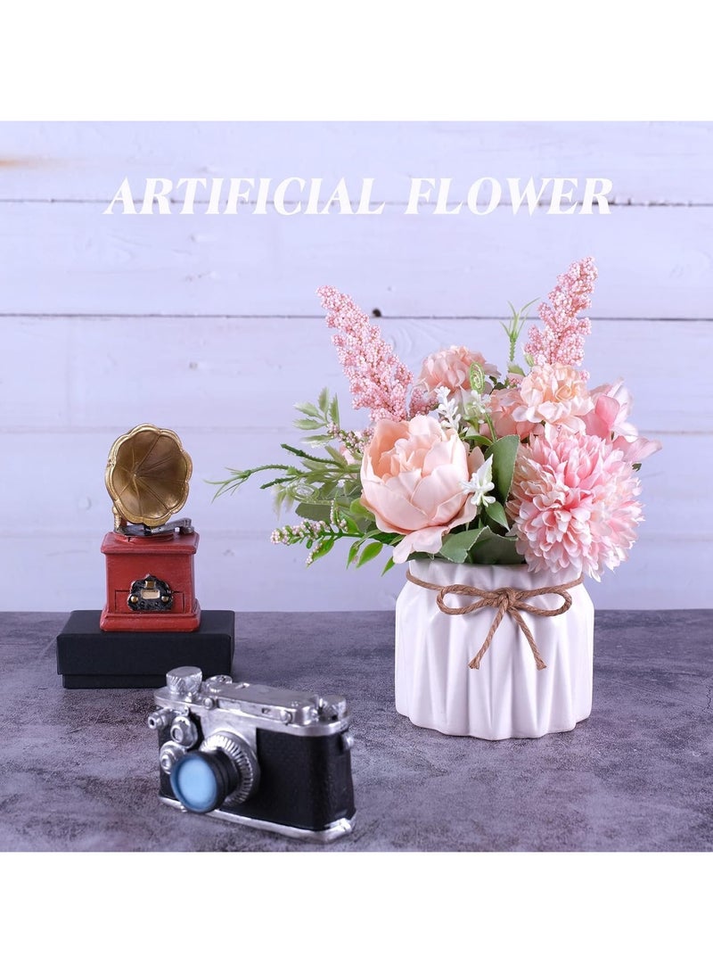 DIOTTI Artificial Potted Flowers Pink, Small Ceramic Vase Fake Flower Plants Desktop Decoration Indoor for Home and Office, Faux Flowers Hydrangea Decora for Table,Bookshelf,Bedroom,Living Room,Party (Style 1) - Image 3