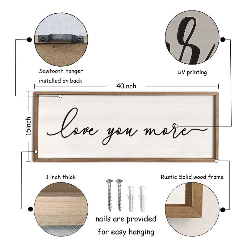 Surfapans Love You More Sign Wall Decor 40''Ã—15'' Large Vintage Framed Wood Modern Farmhouse Wall Decor for Master Bedroom Above Over Bed Minimalist Wall Art Hanging (Wood White) - Image 3