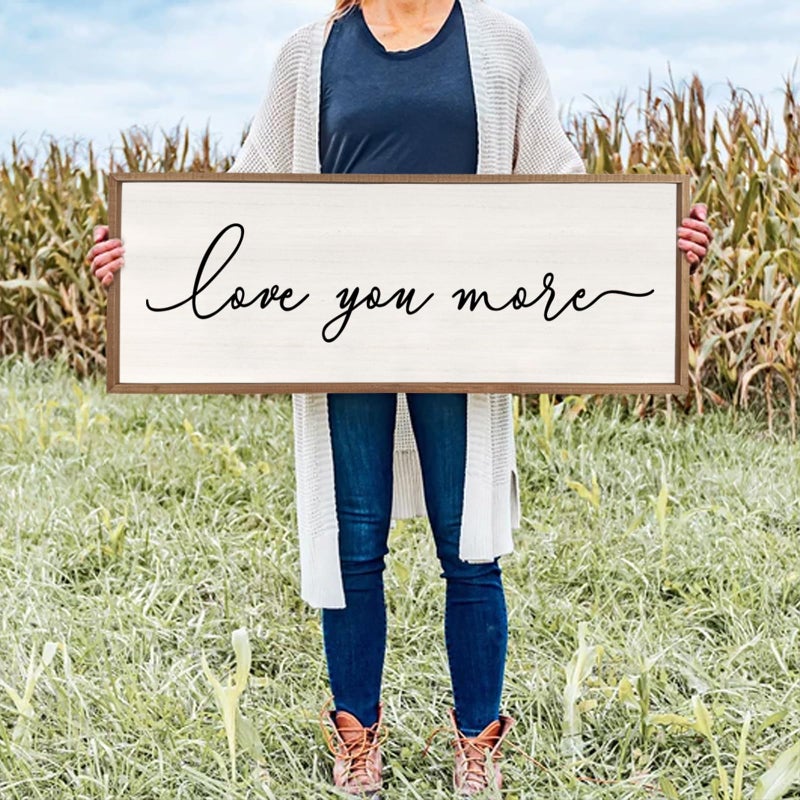 Surfapans Love You More Sign Wall Decor 40''Ã—15'' Large Vintage Framed Wood Modern Farmhouse Wall Decor for Master Bedroom Above Over Bed Minimalist Wall Art Hanging (Wood White) - Image 4