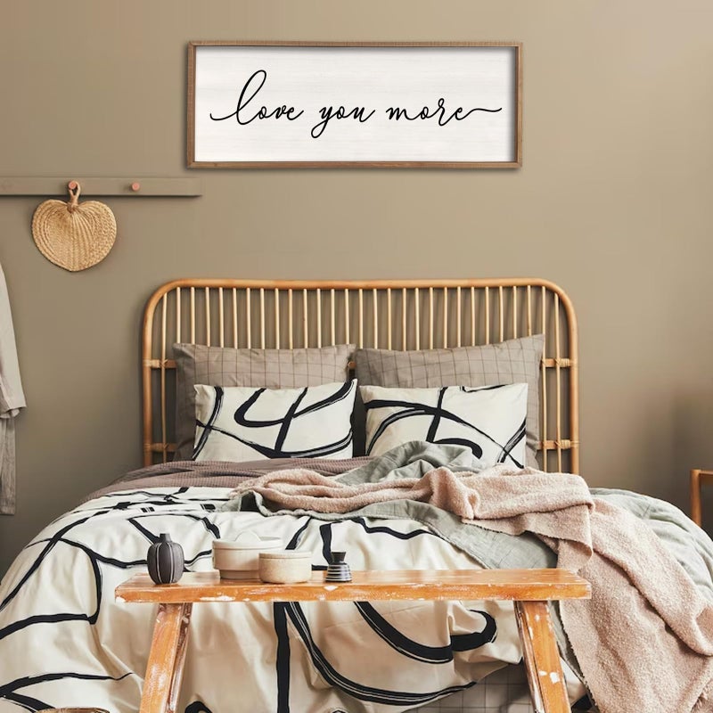 Surfapans Love You More Sign Wall Decor 40''Ã—15'' Large Vintage Framed Wood Modern Farmhouse Wall Decor for Master Bedroom Above Over Bed Minimalist Wall Art Hanging (Wood White) - Image 2