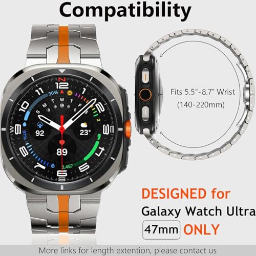 WINGLE Metal Band for Galaxy Watch Ultra Bands 47mm 2025/2024 Men Rugged Durable Armor Stainless Steel Samsung Galaxy Watch Ultra Band Classy Casual Business Bands Butterfly Clasp, Titanium/Orange - Image 5