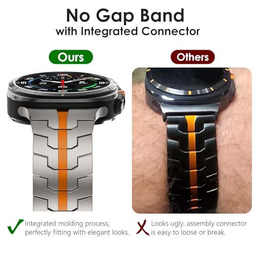 WINGLE Metal Band for Galaxy Watch Ultra Bands 47mm 2025/2024 Men Rugged Durable Armor Stainless Steel Samsung Galaxy Watch Ultra Band Classy Casual Business Bands Butterfly Clasp, Titanium/Orange - Image 2