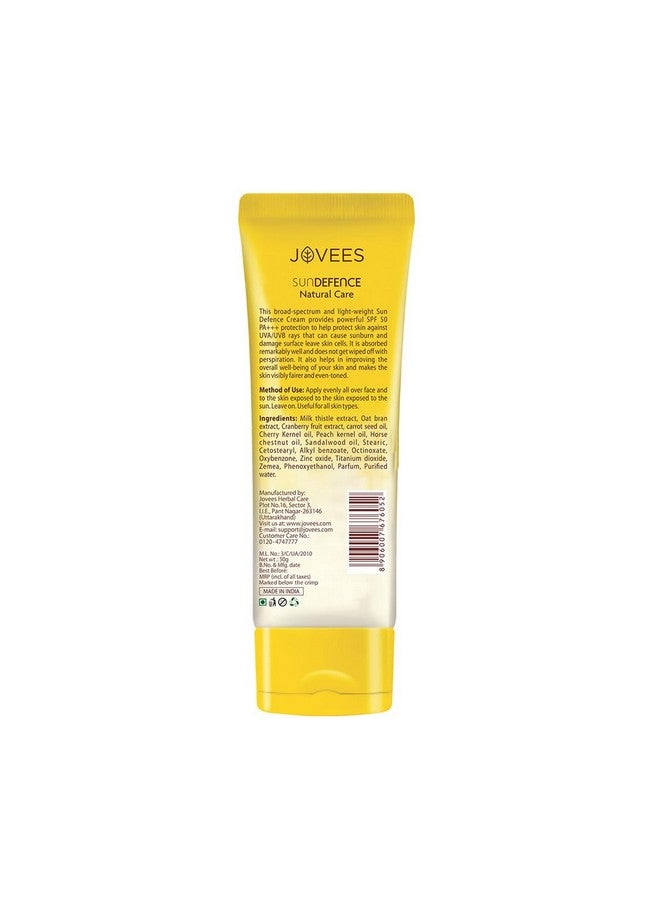Jovees Herbal Sun Defence Cream Spf 50 | Broad Spectrum Pa+++ | Uva/Uvb Protection | Lightweight | Quick Absorption | For All Skin Types 50G - Image 1