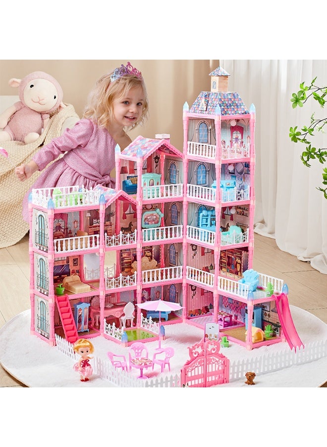 Y&D Doll House Villa Simulation Furniture Model Toys Dream House for Girls Children Pretend-Play DIY Dollhouse Kit - 5-Story 16 Rooms Playhouse with Lights Dolls Toy Figures Furniture and Accessories Set Gift Toy for Kids - Image 1