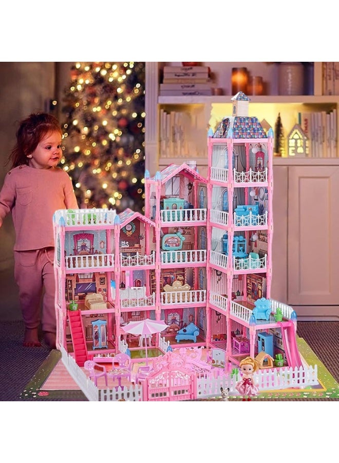 Y&D Doll House Villa Simulation Furniture Model Toys Dream House for Girls Children Pretend-Play DIY Dollhouse Kit - 5-Story 16 Rooms Playhouse with Lights Dolls Toy Figures Furniture and Accessories Set Gift Toy for Kids - Image 5