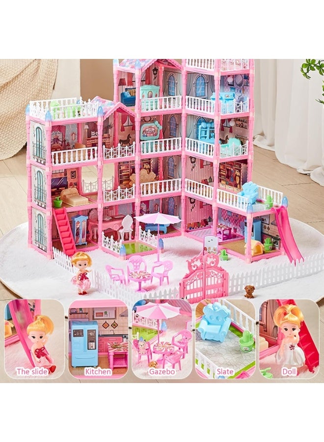 Y&D Doll House Villa Simulation Furniture Model Toys Dream House for Girls Children Pretend-Play DIY Dollhouse Kit - 5-Story 16 Rooms Playhouse with Lights Dolls Toy Figures Furniture and Accessories Set Gift Toy for Kids - Image 3