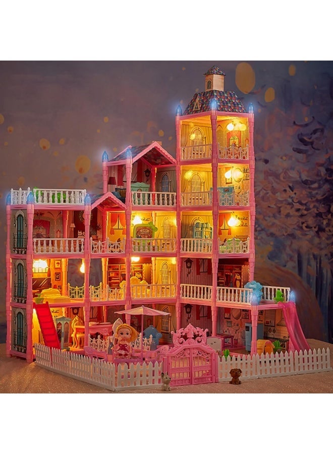 Y&D Doll House Villa Simulation Furniture Model Toys Dream House for Girls Children Pretend-Play DIY Dollhouse Kit - 5-Story 16 Rooms Playhouse with Lights Dolls Toy Figures Furniture and Accessories Set Gift Toy for Kids - Image 1