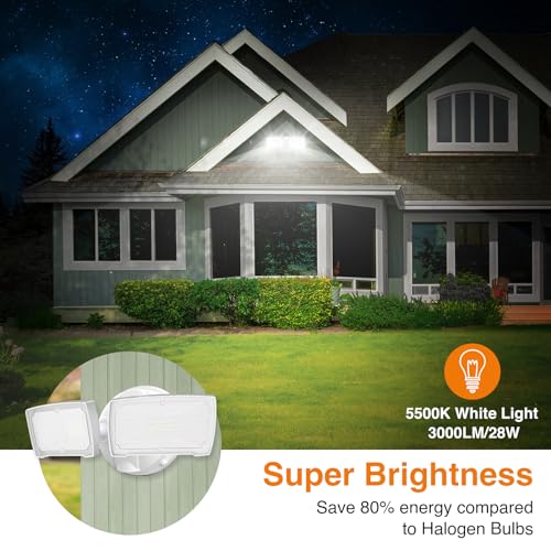 LEPOWER 3000LM Flood Light Outdoor, Switch Controlled LED Security Light, 28W Exterior Lights with 2 Adjustable Heads, IP65 Waterproof, 5500K Wall Mount Exterior LED Flood Light for Garage, Yard White - Image 2