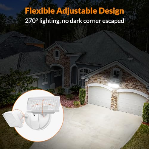 LEPOWER 3000LM Flood Light Outdoor, Switch Controlled LED Security Light, 28W Exterior Lights with 2 Adjustable Heads, IP65 Waterproof, 5500K Wall Mount Exterior LED Flood Light for Garage, Yard White - Image 5