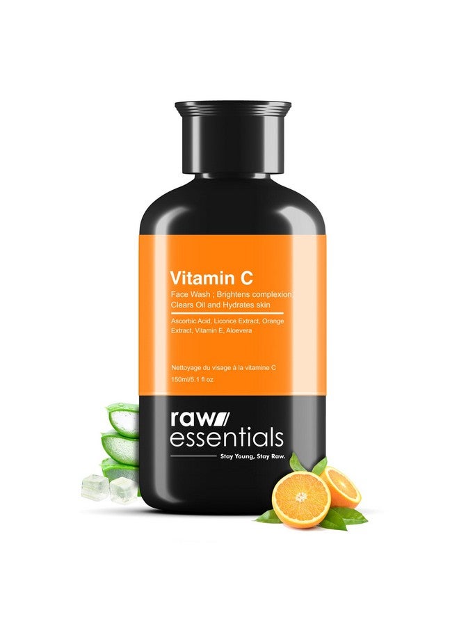 Raw Essentials Vitamin C Cleansing And Brightening Face Wash, Orange And Lemon Extracts, Aloe Vera, Vitamin E, Licorice Extracts, Mint (Menthol) For All Skin Types, (150Ml, Pack Of 1), Face Wash For Men & Women, 100% Natural Actives, Sulphate & Paraben Free - Image 1