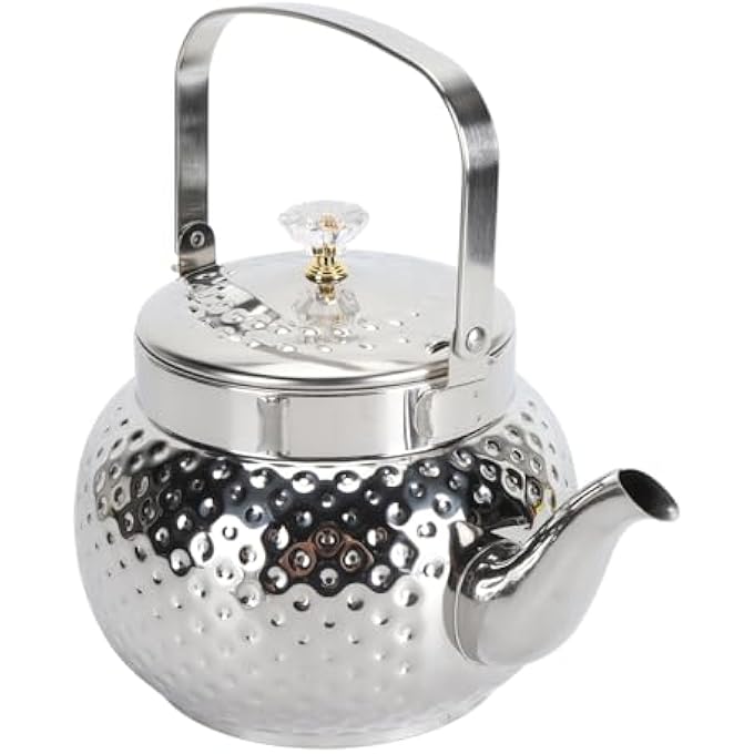 ريحني إبريق شاي من الفولاذ المقاوم للصدأ، غلاية شاي معدنية، غلاية شاي بسعة كبيرة مع فلتر قابل للإزالة لأوراق الشاي السائبة وأكياس الشاي، مناسبة للمنزل والفندق والمطعم وغسالة الصحون منقط - Image 2