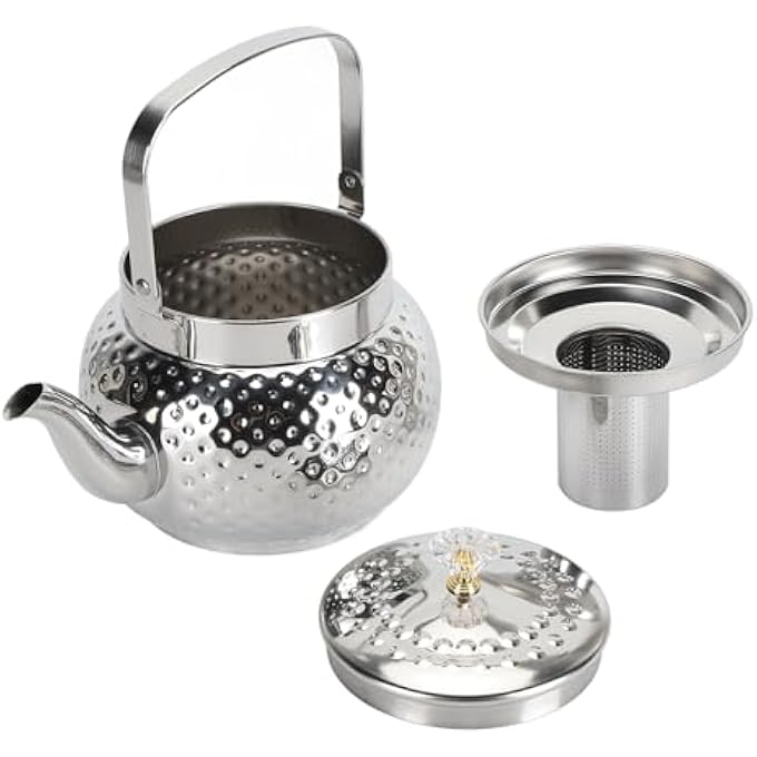 ريحني إبريق شاي من الفولاذ المقاوم للصدأ، غلاية شاي معدنية، غلاية شاي بسعة كبيرة مع فلتر قابل للإزالة لأوراق الشاي السائبة وأكياس الشاي، مناسبة للمنزل والفندق والمطعم وغسالة الصحون منقط - Image 4